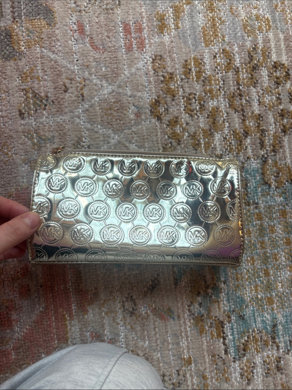 Michael Kors Shiny Gold Embossed MK Zip Wallet
